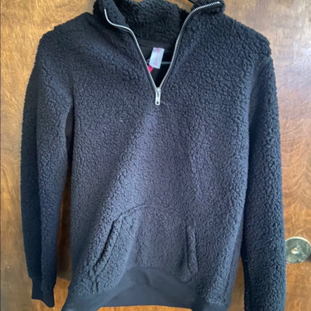 black fleece women's half-zip jacket